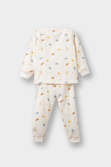 Baby Boy 4-Piece Pajama Set Safari Printed Long Sleeve Combed Cotton Top and Long Bottoms