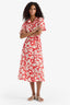 Shirt Collar Floral Pattern Belted Modal Short Sleeve Midi Dress