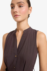 Regular Fit Belted Cotton Sleeveless Midi Dress