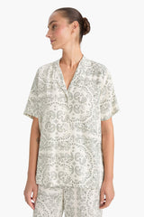 Pajama Set Regular Fit Viscose Patterned Short Sleeve Top Long Bottom