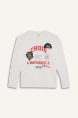 Girls Oversize Wide-Mould Crew Neck Printed Long Sleeve School T-Shirt