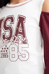 Girls Slim Fit Slim Cut Crew Neck Printed Ribbed Long Sleeve School T-Shirt