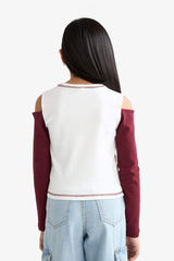 Girls Slim Fit Slim Cut Crew Neck Printed Ribbed Long Sleeve School T-Shirt