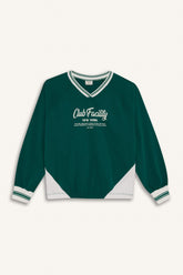 Girl's Oversize Wide Mold V-Neck Printed School Sweatshirt