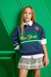 Girl's Relax Fit Polo Neck Printed School Sweatshirt