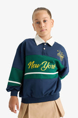 Girl's Relax Fit Polo Neck Printed School Sweatshirt