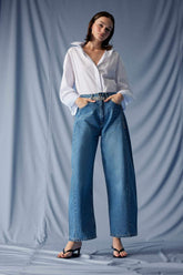 Barrel Fit High Waist Ankle Length Jean Washed Trousers
