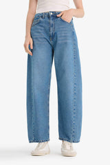 Barrel Fit High Waist Ankle Length Jean Washed Trousers