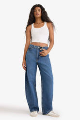 Barrel Fit High Waist Folded Leg Jean Washed Trousers
