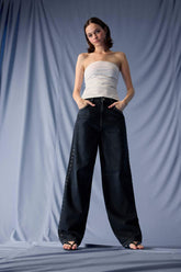 Baggy Fit High Waist Long Jean Washed Trousers