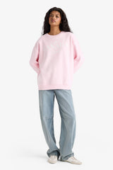 Oversize Wide Pattern Crew Neck Printed Thick Sweatshirt