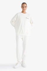 Oversize Wide Pattern Crew Neck Printed Thick Sweatshirt