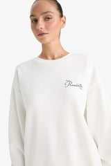 Oversize Wide Pattern Crew Neck Printed Thick Sweatshirt