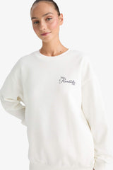 Oversize Wide Pattern Crew Neck Printed Thick Sweatshirt