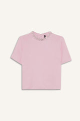 Regular Fit Crew Neck Embroidered Crepe Short Sleeve Knitwear Sweater