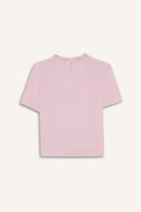 Regular Fit Crew Neck Embroidered Crepe Short Sleeve Knitwear Sweater