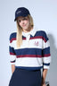 Oversize Wide Fit Polo Collar Striped Print Sweatshirt
