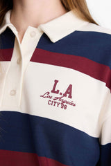 Oversize Wide Fit Polo Collar Striped Print Sweatshirt