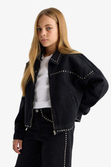 Girl's Cotton Zippered Jean Jacket