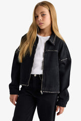Girl's Cotton Zippered Jean Jacket