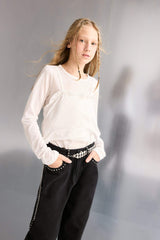 Girls Fitted Crew Neck Long Sleeve T-Shirt