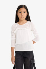 Girls Fitted Crew Neck Long Sleeve T-Shirt