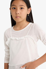 Girls Fitted Crew Neck Long Sleeve T-Shirt