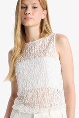 Fitted Crew Neck Sleeveless Lace Blouse