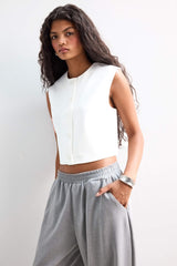 Cropped Fit Crew Neck Crepe Vest