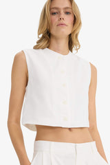 Cropped Fit Crew Neck Crepe Vest