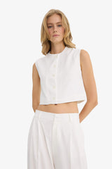 Cropped Fit Crew Neck Crepe Vest