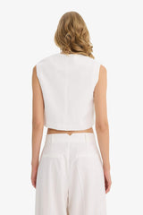 Cropped Fit Crew Neck Crepe Vest