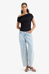 Slim Fit Slim Cut One Shoulder Short Sleeve T-Shirt