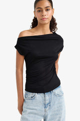 Slim Fit Slim Cut One Shoulder Short Sleeve T-Shirt