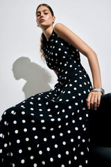 Crew Neck Polka Dot Poplin Sleeveless Midi Dress