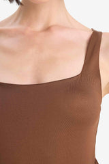 Square Neck Basic Plain Snap Bodysuit