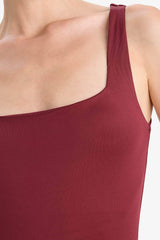 Square Neck Basic Plain Snap Bodysuit