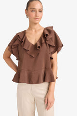 Regular Fit V-Neck Modal Short-Sleeve Blouse