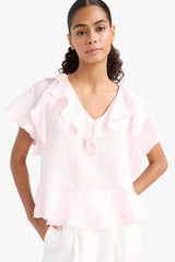 Regular Fit V-Neck Modal Short-Sleeve Blouse