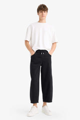 100% Cotton Barrel Fit Elastic Waist Tie-Down Wide Leg Jean Washed Trousers