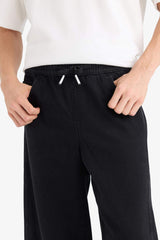 100% Cotton Barrel Fit Elastic Waist Tie-Down Wide Leg Jean Washed Trousers