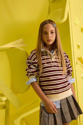 Girl's Relax Fit Polo Collar Striped Long Sleeve School T-Shirt