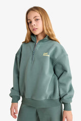 Girls 2-Piece Set Printed Half Zippered Sweatshirt Wide Leg Tracksuit Bottoms