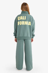 Girls 2-Piece Set Printed Half Zippered Sweatshirt Wide Leg Tracksuit Bottoms