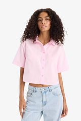 Regular Fit Shirt Collar Poplin Short Sleeve Shirt