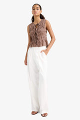 Slim Fit, Slim Cut, Crew Neck, Tied Textured Sleeveless Blouse