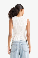 Slim Fit, Slim Cut, Crew Neck, Tied Textured Sleeveless Blouse