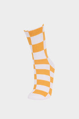 Girls Checkerboard Patterned 3-Pack Cotton Long Socks