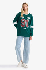 Loose Fit Crew Neck Back Printed Sweatshirt