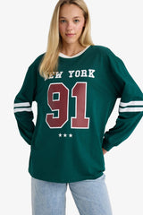 Loose Fit Crew Neck Back Printed Sweatshirt